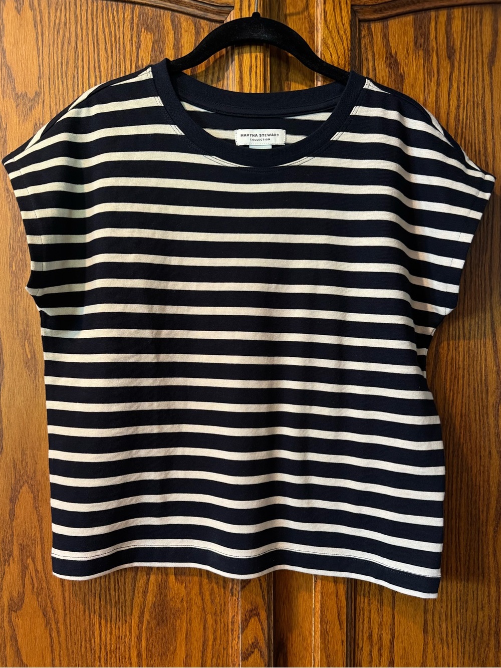 NWT Women’s Martha Stewart Collection Black & Cream Striped Tee, Size S